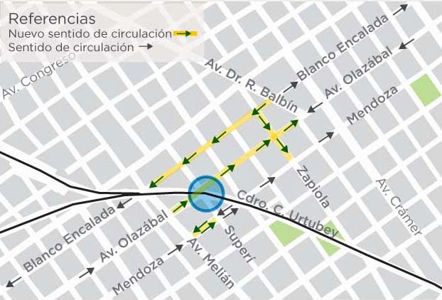 Cambio de sentido en calles de Belgrano R por nuevo túnel de Olazábal